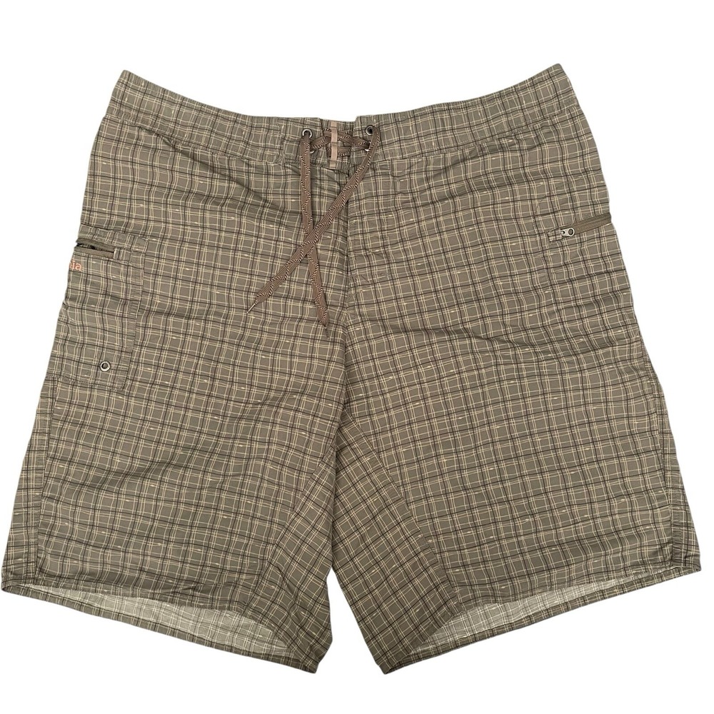 Patagonia‎ Board Shorts Mens 38 Brown Plaid Grid Nylon Swim Trunks Gorpcore